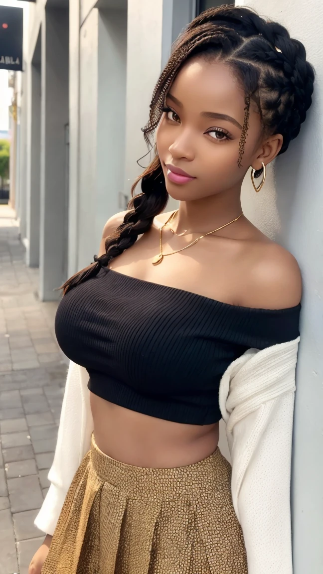 ((Very Dark African skin, Very deep ebony skin)), ((Its beauty is undeniable)), ((Excited cute face)), ((Hyper detailed perfect eyes,)), ((pose mignonne)), ((Langue sortie)), ((Seductive )), sexy, (( Tight-knit shirt with holes *un peu de sein visible*), shorts courts sexy)), ((Afro ponytail with long African curly hair,)), (( peau)), ((debout, vue de dos)), ((toucher ses propres jambes dans une pose sexy)), ((dehors, Ville publique)), Sharp Focus CGI, photoreallistic, High detail, Realstic, Masterpiece, absurdes, Best quality, Hdr, High quality, high-definition, Extremely detailed, 8k wallpaper, Intricate details, 8K UHD, Full-HD, (photo realist:1.2), contraste, intense illumination, lighting cinematic, natural lighting, hard light, contre-jour, Illumination globale, occlusion ambiante, full body picture, bondage, sitting on knees