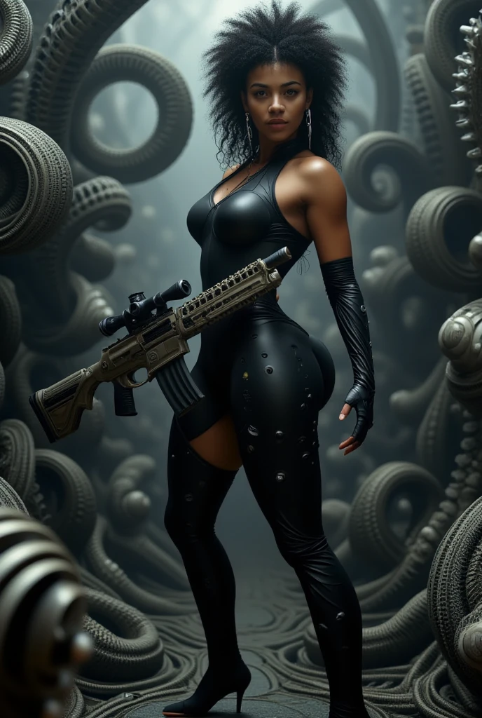 Sexy black widow statue carved out of stone