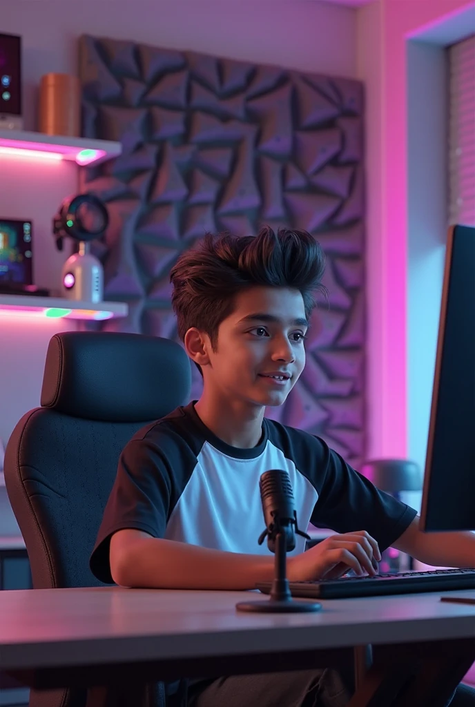 there is a boy wearing headphones and a hoodie sitting at a table with a computer, jogos, jogador, foto de perfil 1024px, jogando jogos de computador, Streamer do Twitch / Jogador Ludwig, playing video games, tomada em 2 0 2 0, Riyahd Cassiem, Usando seu PC desktop, Da leitura aos jogos, Tema jogador