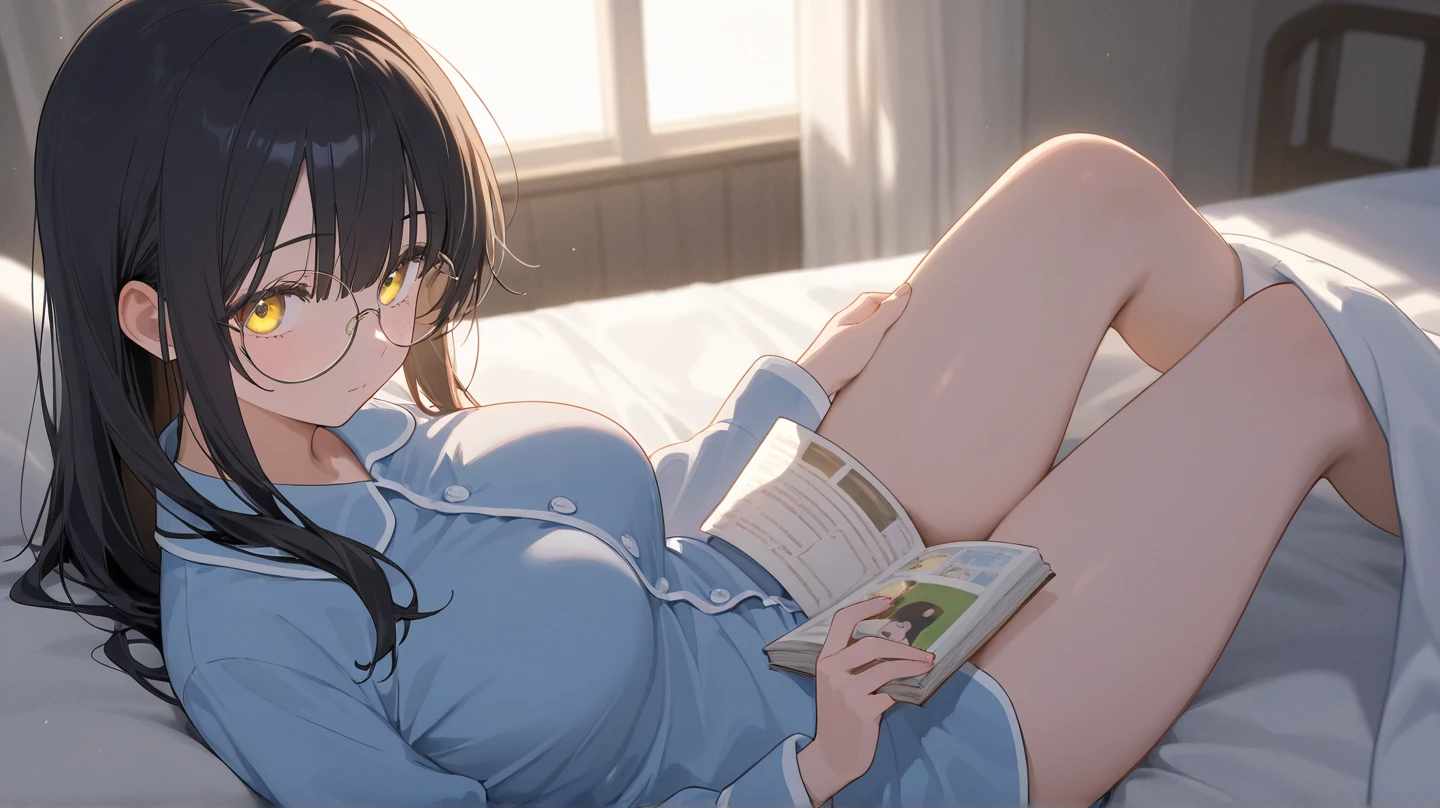 Falling asleep face down while studying at night、A cute girl wearing glasses that accentuate her breasts a little