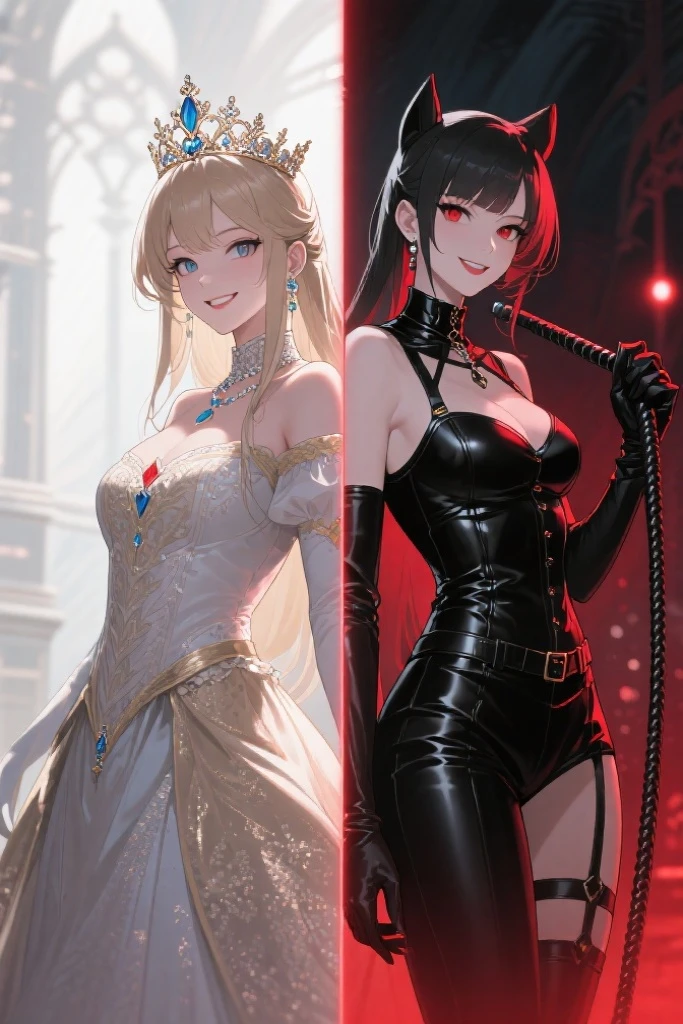 absurdres, RAW photo, extremely delicate and beautiful, masterpiece, Best Quality, ultra high resolution, 32k, hyperrealistic, ultra-detailed, detailed description, perfect anatomy, pale skin, 20 years old, detailed beautiful face and eyes, tearful mole, earring, short medium hair, wavy hair, whole body shot, colossal tits, ((yuri)), (((2 girls))), Practical pirate clothing, Long-sleeved pirate top, Skirt,