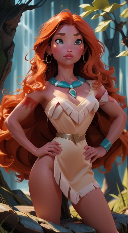 Fusion Pocahontas-Mérida, Merge models, Les vêtements de Pocahontas, La fusion, 1fille, beau, personnage, femme, femelle, plage, (Centre de table:1.2), (best quality:1.2), (Seul:1.2), ((Pose de combat)), ((champ de bataille)), Cinematic, yeux parfaits, peau parfaite, perfect lighting, sourire, light, cor, textured skin, Detail, Beauty, merveille, ultra-Detaillé, visage parfait