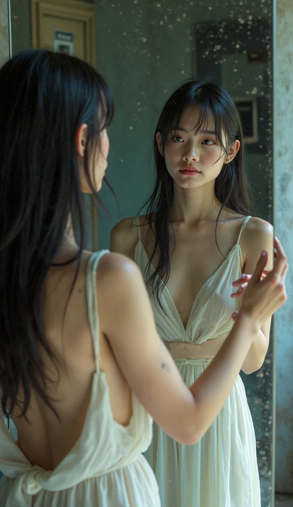 The woman in a camisole who was rescued、indoor