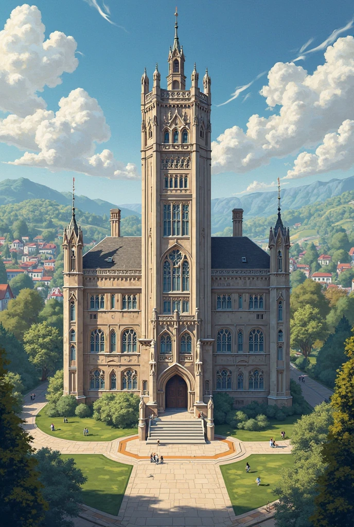 Very large, Ultra-realistic brick medieval palace, with impeccable attention to detail and intricate design, under a dark and gloomy sky.