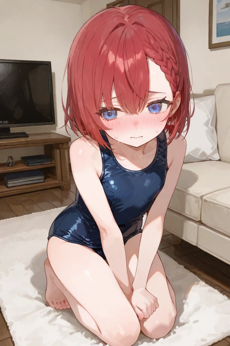 ((Tabletop, Highest quality, High resolution, Pixel perfect, 4K, nsfw)))、1 Girl, Beautiful woman、(((Sex、中年男性とSex、Surrounded by multiple dicks、bukkake)))、((short hair, Twin braids、Red Hair)), ((blue eyes、Beautiful eyelashes, Realistic eyes)), ((Detailed face, blush:1.2)), ((Smooth texture:0.75, Realistic texture:0.65, Realistic:1.1, Anime CG Style))、((Small breasts、Swollen nipples、Thick thighs)), Perfect body、Night bathroom、((((:or、Mouth open、Embarrassing、Are crying、blush))))、((Sweat))、Lying down、Spreading her legs、(Put your hands behind your head、Armpits)、((Blue Striped Panties))、