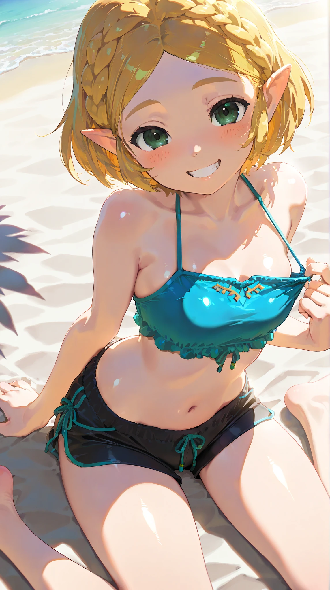 (Chibi Style), Cute little elf girl, smile ,Gold micro bikini