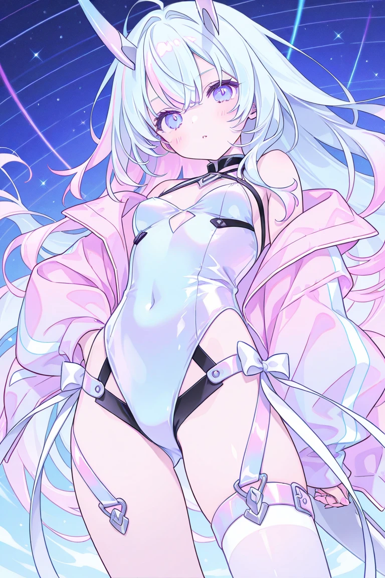 1girl, Angle from below:1.8, The girl bends forward to show off her breasts、legs apart, (Blade), (Tanned shiny whiteskin:1.6)、Glowing Eyes, ((Sexy evil grin)), (10 years old girl), rainbow color hair、Twin tails、forehead、breasts, pink rips, hat, ((((arabian white clothes, see-through)), (headband), (Areola Slip), small breasts, (jewelry)))、desert, ((sahara)), ((close up crotch)), (crotch),((foot)), ((acrobatic pose)), ((girl on top)),