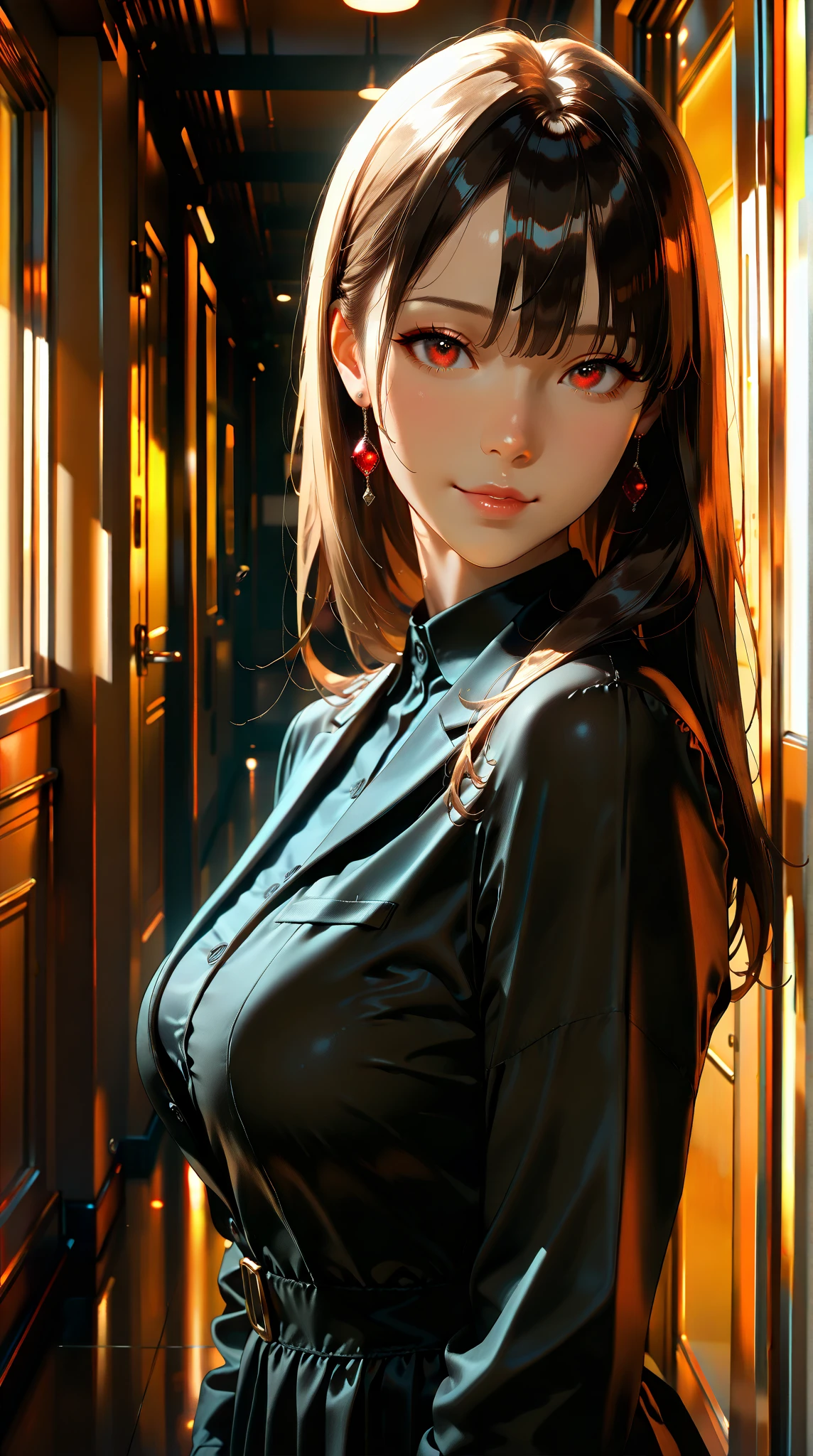 Stand sideways,1girll,Flirting,Beautiful,cparted lips,hentail realism,A photograph_\(mediating\),soio,(Masterpiece),(hentail realism:1.3),The ultra-detailliert,(high definition skin:1.2),(Best quality:1.0), (超高分辨率:1.0), (Ulzzang-6500:0.3), beautiful and clear eyes, Delicate necklace,Sunshine, (The delicate makeup is beautiful), (Sexually aroused blush, rough breath,:1.0) , (Soft hand kit: 0.5), Mix 4, s whole body, Red leather coat，Plain white background，upper body photos，huge tit