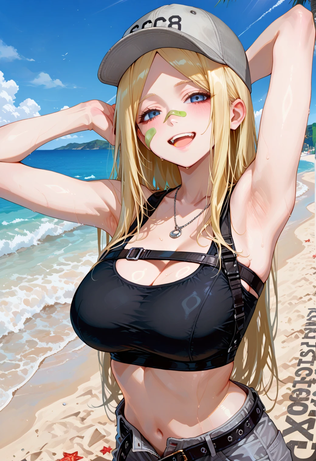 1 girl, detailed blue eyes, lange wimpern, detailed beautiful face, (very Long blonde hair:1.4), festgebunden, (blushing:1.3), (Big boobs:1.1), clv, Gag, gagged, bound knees and ankles, shibari over clothes, (black skirt, White crop top:1.4), standing on a beach at the water, nah aufnahmen, stocks, Hands together, collar with chain, getting pulled forward