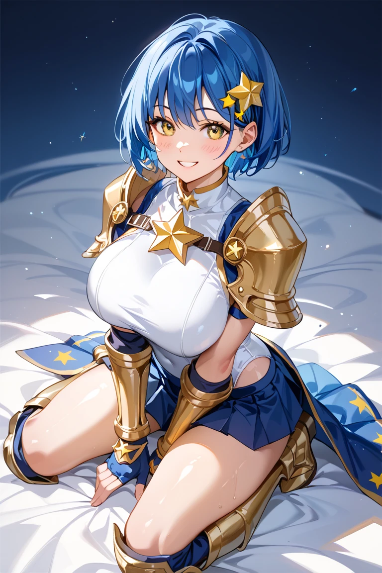 (White background:1.2),masterpiece,1girl,18yo, beautiful girl,BREAK,(blush,open mouth,Beautiful blue hair,Blue Eyes:1.5),(Cleavage,Areola,armor,navel exposed:1.5),
