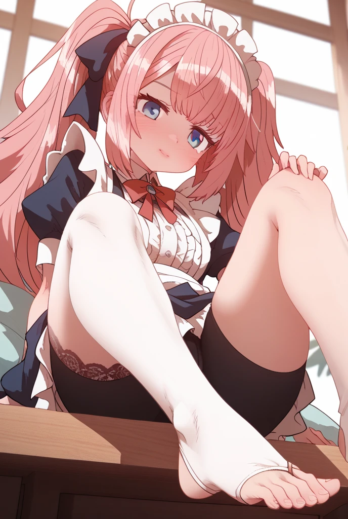 ultra-high-resolution,Best quality white stockings,Lace socks,Burpee socks,overknee socks,Exudes a cute and shy atmosphere。