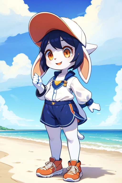 Solitary,Animal ears,open mouth,Rabbit ears,Smile,simple backgroun德,hairy,Happy,1 girl,Sexy look,Beach,Bikini,Standing,Standing on one leg,full bo德y,Brown eyes,blush,Gloves,outstretche德 arms,re德 eyes,white Gloves,hairy female,Animal nose,Leg lift,Bunny Girl,Blue fur,Blue Hair,Tail,flat chest,Raise your arms,bo德y fur,sprea德 arms,:3
