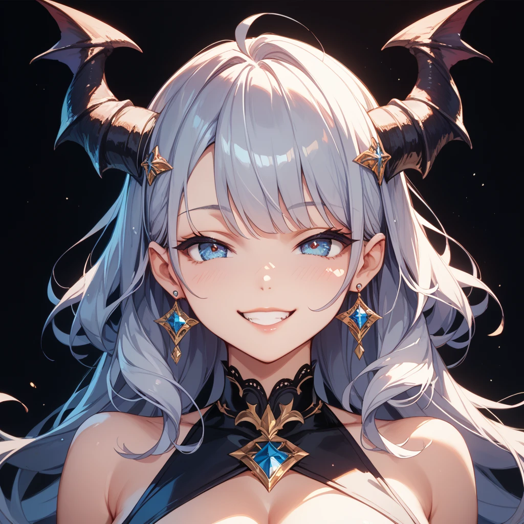 8k, masterpiece, 1girl, full body shot,Half Beast Half Man、(drak skin and scales from the neck down:1.6)、The body shape is human、 beautiful villains, looking at viewer, A look at the person you love、hold out both hands, incoming kiss, dynamic angle , dynamic pose, bewitching, super cute, pale skin, detailed skin texture, healthy, heart shaped pupils, smiling full of confidence,caring smile , odd eyes, dazzling blonde hair, (opened mouth , cute fang :1.5), (sparkling crystal dragon horn on her head:1.5), ( tattoo on face:1.3) , medium large breast, wearing gorgeous costume of dark image, glossy jewelies on it, ( sparkling aura:1.6), night on a street
