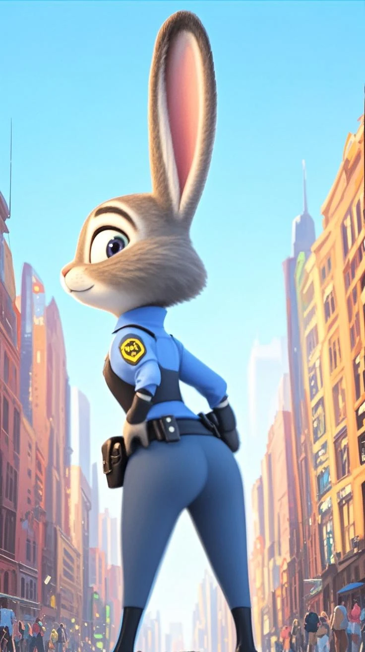 by qupostuv35, macro, ((judy hopps)), female, zootopia, Police uniform, thigh crushing, back