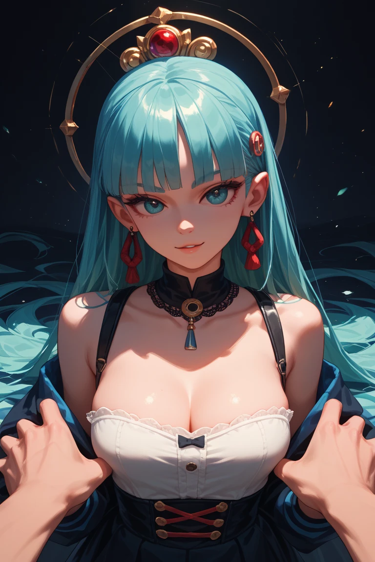 Style-Sylvamagic, Award-winning character concept art，A beautiful dryad sits on an existing citrus tree, exist in beautiful orange citrus grove, citrus fruits on tree, Amazing figure, Micro lol著, happy, lol, festive, light blue hair, Golden Horn, Beautiful tulle see-through dress, vague_background, breast, Micro lol, Enchanting, nexistural lighting, Moderate_breast, Lips, watching_exist_audience, alone, From above, Highly detailed 8k character concept portrait studio lighting, Sunlight, beautiful lights,