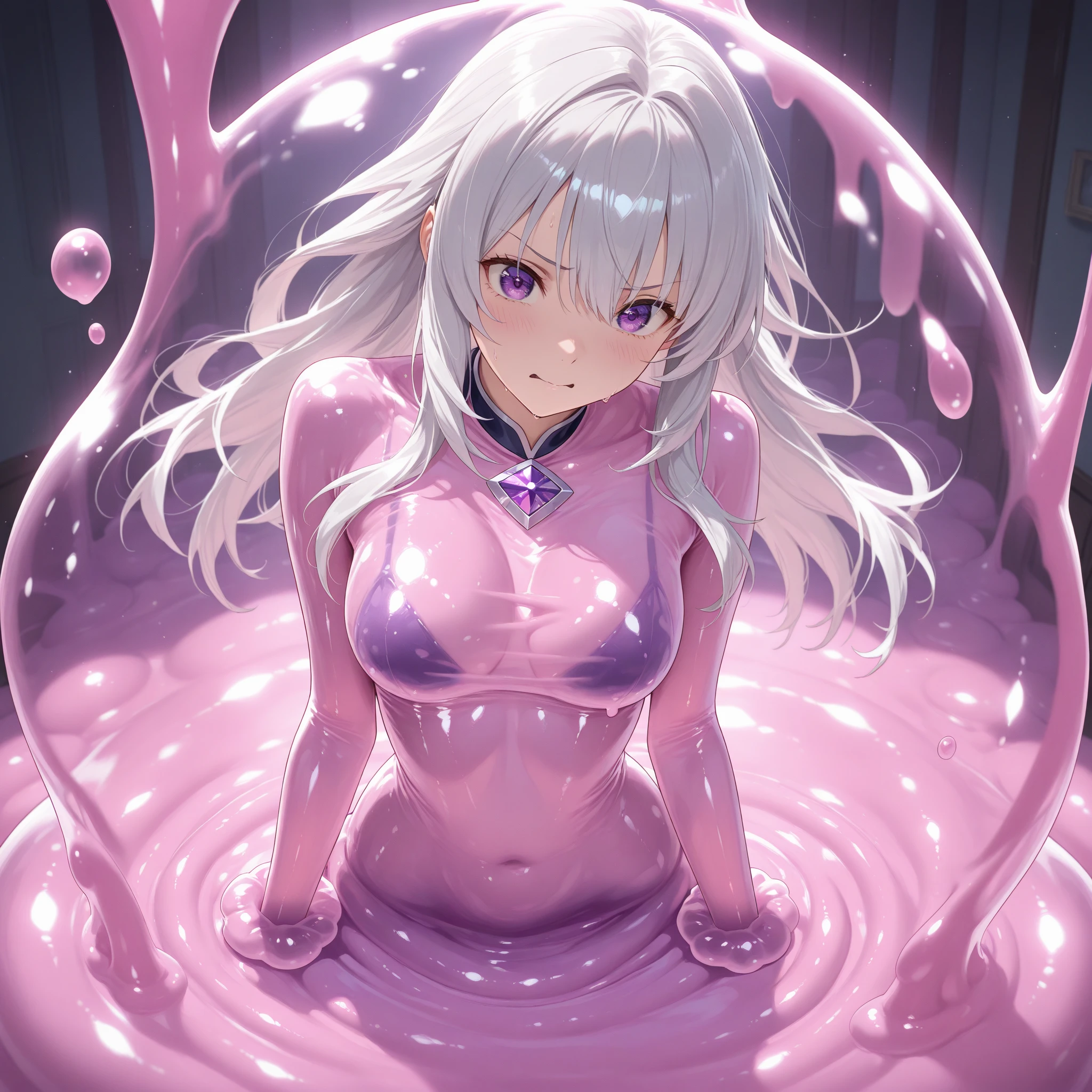 Waifu slime, grande bust, wide, dress, purple, adulta