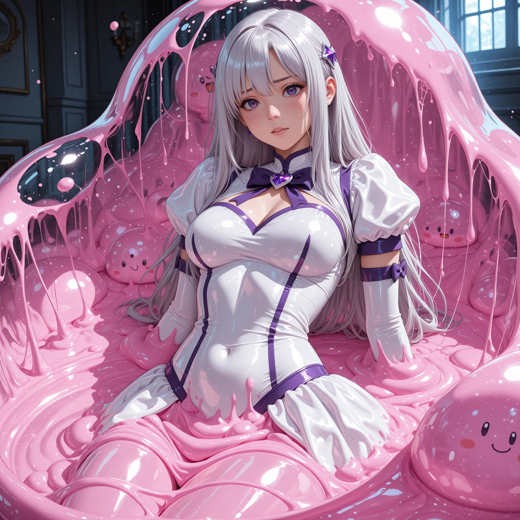 (CG Unity 8k wallpaper extremely detailed, masterpiece, best quality, ultra-detailed), (best lighting, best shadow, dynamic pose), (2women, full body, playful) in (pink spandex catsuit) (dripping with white cream: 1.9) participating in a (pie fight: 1.9) with them getting soaked with whipped cream: 1.9) and getting (bombarded with pies), their (hair splashed with whipped cream: 1.9), (messy game), (wet and messy), (pie throwing), (cream splatters on face: 1.9), (cream splatters on outfit: 1.4) --auto --s2