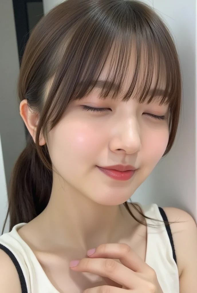 masutepiece, Best Quality, Illustration, Ultra-detailed, finely detail, high resolution, 8K Wallpaper, Perfect dynamic composition, a bit chubby:0.3, 1 beautiful girl, pointing at the viewer, ((close up:1.3, looking at viewer)), Beautiful detailed eyes, (wearing black t-shirts, short bob-hair, color base on white black),