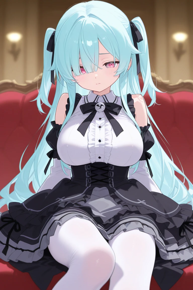 Anime character wearing a maid outfit with glasses and a red tie, White underwear, Gainax anime style, anime maid ss military, anime moe art style, 
a female anime character, Moe, Shame face, Garta Belt, huge tit, Brown skin, shame, Perfect body, Sexy body, Peeing, Puddles of urine, Wet with urine, Pee, Blushing, Shy
