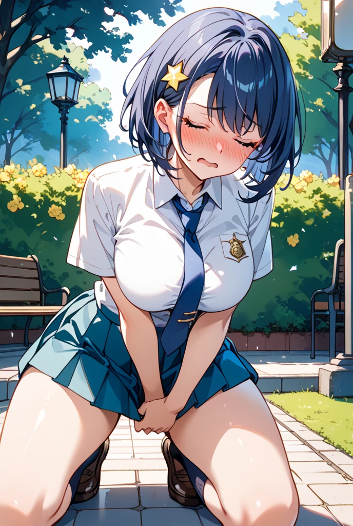 blue eyes, black short hair, high res, happy and excited girl, penis penetrate pussy, skinny legs, sex not noticed by large crowd, persons close on left and right side and behind and front, tiny girl, in a park with grass, large crowd in background, long wet white sheer shirt, sheer crotchless pantyhose, no panties, no skirt, no pants, party