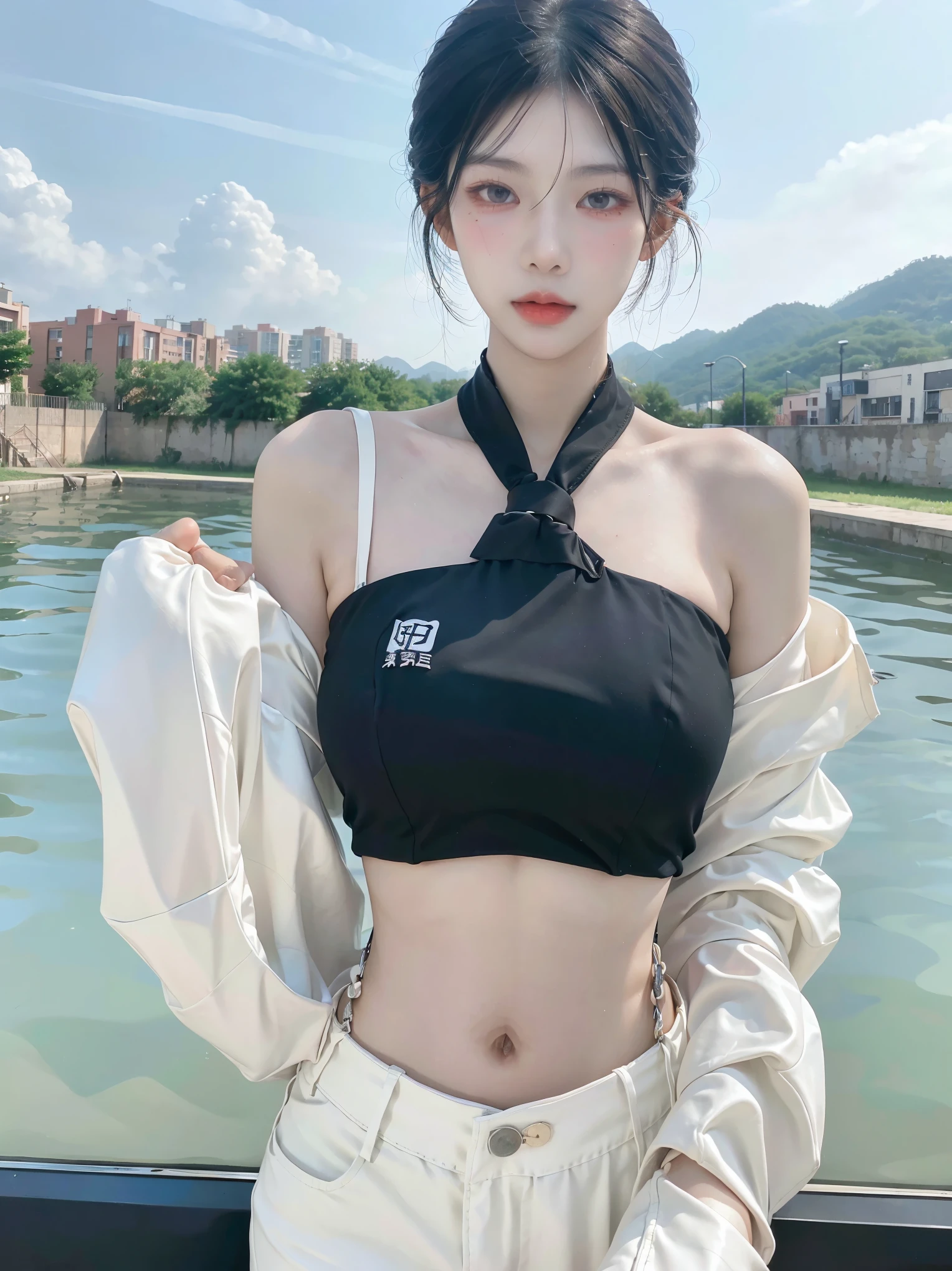 Unbeatable masterpiece,Perfect artwork,((Perfect female image)),short detailed hair,,being thin,photorealestic,独奏,(Fidelity:1.4),best qualtiy,超高分辨率,1girll,Kpop ido,full bodyesbian,(C cup), Low neckline,Blue and white stripes skinny ultra(比基尼),big breasts beautiful, tmasterpiece, Best quality at best, very vey very detailed face, Perfect litthing, 👍独奏, plain face, Best quality at best, 超高分辨率, (realisticlying:1.4), ultra - detailed, tmasterpiece, Best quality at best, ulzang-6500-v1.1