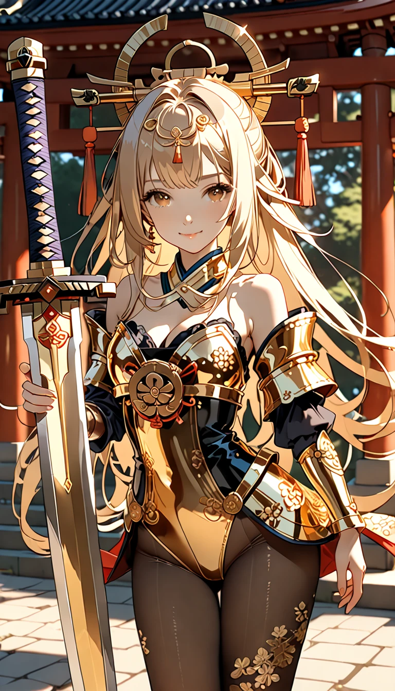 hyper quality、8K quality、High resolution、Image quality taken with a single-lens reflex camera、(SFW)、perfect anatomy、(桜🌸がテーマ）Oiranメカガール、A beautiful blonde 20-year-old girl.orange eyes、(Good shape and normal breasts、cleavage)、Three-dimensional and realistic black mechanical parts、（Shoulder and one leg exposed:1.2）(mechanical unit on the back)、BREAK(wear a flashy pink kimono、long hem、Oiran:1.2)(Mechanical parts below the elbow and below the knee:1.3)BREAK、（perfect anatomy:1.4）BREAK(Cherry blossom viewing、raise one hand up、looking away:1.2)Cherry tree々(Cherry blossom petals fluttering around Togetsukyo Bridge:1.3)(portrait angle、perspective from above:1.5)