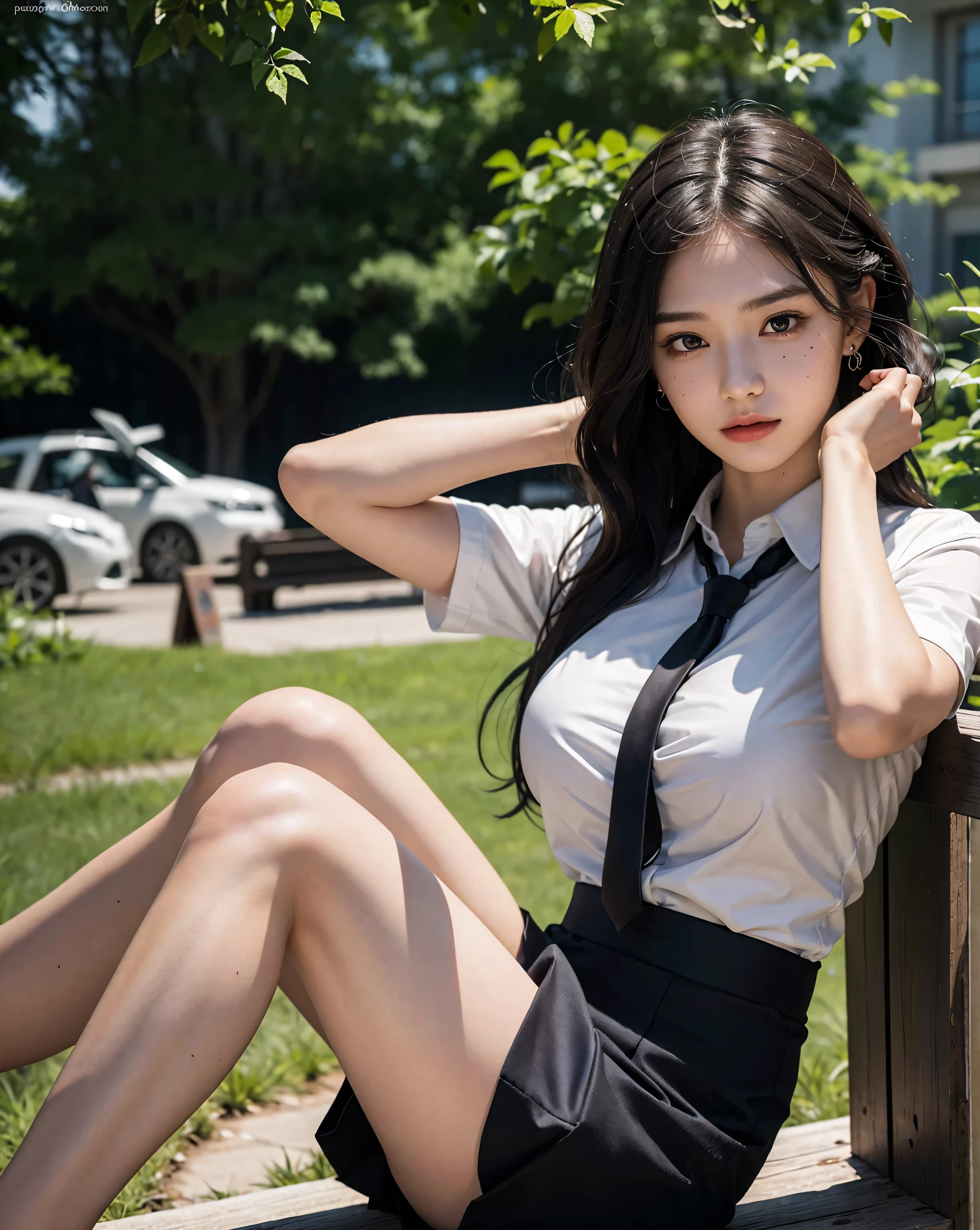 (8k、RAW Photography、top-quality、​masterpiece:1.2、realisitic、Photorealsitic、highcontrast、photon maping、photon maping、Photorealsitic、ultra-detailliert、profetional lighting、low angles:1.2)、(1 girl in)、(独奏:1.5)、(full bodyesbian)、(Height is 170cm)、(18-year-old girl)、(Shinjuku at night Japan)、(Sidewalk bench)、(short plaid skirt:1.2)、(White sheer shirt for students)、 (neck tie:1.2)、(Sitting looking at the front)、(ＭCharacter opening leg)、(100 degree leg opening)、(Crotch open:1.2)、(Light brown medium hair)、(cammel toe)、(Black loafers:1.2)、(beauitful face:1.2)、(perfectly proportions:1.2)、(Long feet:1.2)、(small tits:1.3)、(You can see the pubic area from under the skirt:1.2)、(Pubic hair in women is clearly visible:1.4)、(pubick hair:1.4)、(witheout panties:1.2)、(Textured skin)