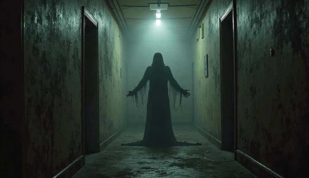 A scary or creepy room in an addiction rehabilitation center where there is a shadow of a human