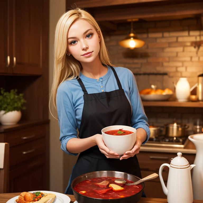 masterpiece, best quality, 1girl, (cooking), blonde, long hair, kitchen,