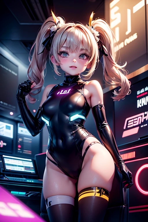 A lovely woman (Kate Blanchett|Kate Mara, age 25, sexy Tron Lingerie neon high lights, backlit eyes, virtual bedroom, virtual world neon trim