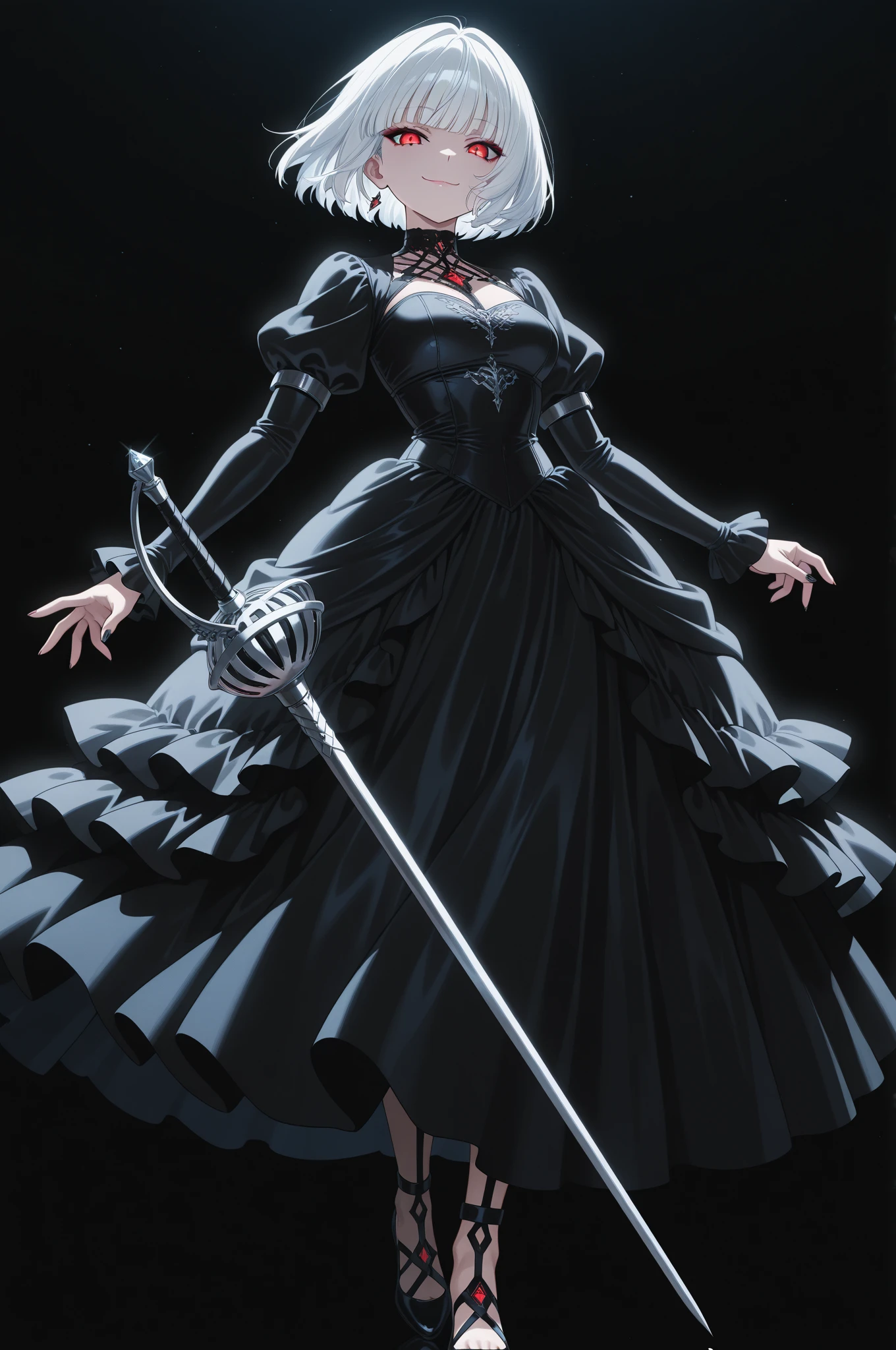 <lora:2b-s1-ponyxl-lora-nochekaiser:0.5> 2b, yorha no. 2 type b,1girl, short hair, white hair, hairband, mole, black hairband, mole under mouth, blindfold, covered eyes, black blindfold, gloves, long sleeves, dress, puffy sleeves, black dress, clothing cutout, cleavage cutout, juliet sleeves, feather-trimmed sleeves, thigh boots, katana, outdoors, forest, blue sky, full body, solo, <lora:Both hand planted sword (pony) v1:0.8> both-hand-hilt, planted sword, hands on hilt, holding sword, <lora:RealisticAnime:0.8> (ultra realistic, 32k, masterpiece:1.2), (high detailed skin:1.1), (high quality:1.1), , bokeh, luminescent background,, score 9, score 8 up, score 7 up, score 6 up, score 5 up, score 4 up,