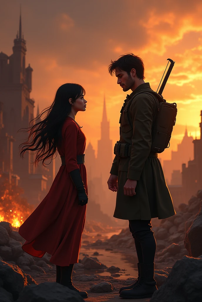 ((best quality)), ((masterpiece)), ((realistic)), (detailed), CupidTech, In the midst of a war-torn city, Alex, a pacifist, and Mia, a peace advocate, stood as defiant symbols of love amid the chaos, Surrounded by destruction, they held hands, hearts brimming with compassion, Their love became a force against hatred, kindling hope for a peaceful tomorrow, ((masterpiece)), absurdres, HDR, <lora:add_detail:1>, <lora:LowRA:0.5>, <lora:CupidTech:0.9>