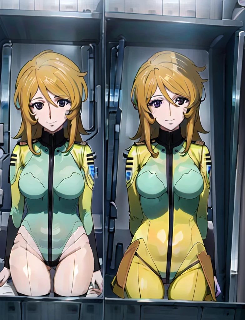 masterpiece, best quality, ultra detailed,score_9, score_8_up, score_7_up, score_6_up, score_5_up, score_4_up,masterpiece, best quality, highres, Young female, Beautiful Finger, Beautiful long legs, Beautiful body, Beautiful Nose, Beautiful character design, perfect eyes, perfect face, expressive eyes, 1girl, solo(((Highest quality))), (((masterpiece))), (((detailed))),
moriyuki, (Perfect Face), (((detailed face))),
alone, Mouth closed, A light smile,
Blonde, Long Hair, Brown eyes, (((Highest quality eyes)))
Mori Bodysuit, (Yellow bodysuit),