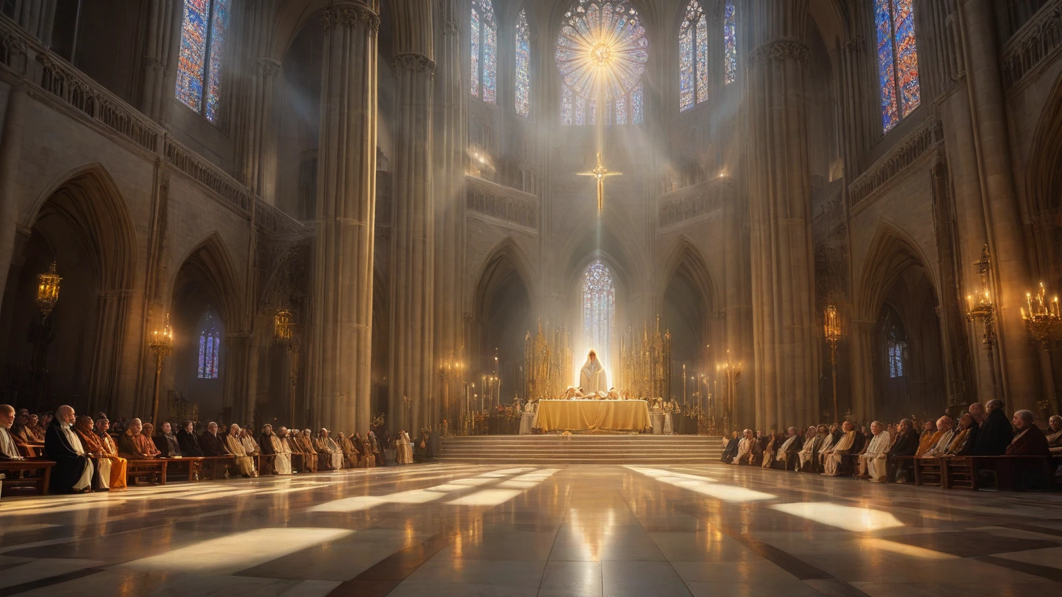 God sits on His heavenly throne and judges many people, A lot of people,  Heavenly Throne,  Fantastic depictions,(Best Quality,4k,8K,high resolucion,Masterpiece:1.2), Ultra-detailed, (realisitic,Photorealistic,Realistis:1.37), portrait of a, Vivid colors, studio lit, Sharp focus, physics based rendering, extreme detail description, Biblical Topics, majestic atmosphere, radiant light)
