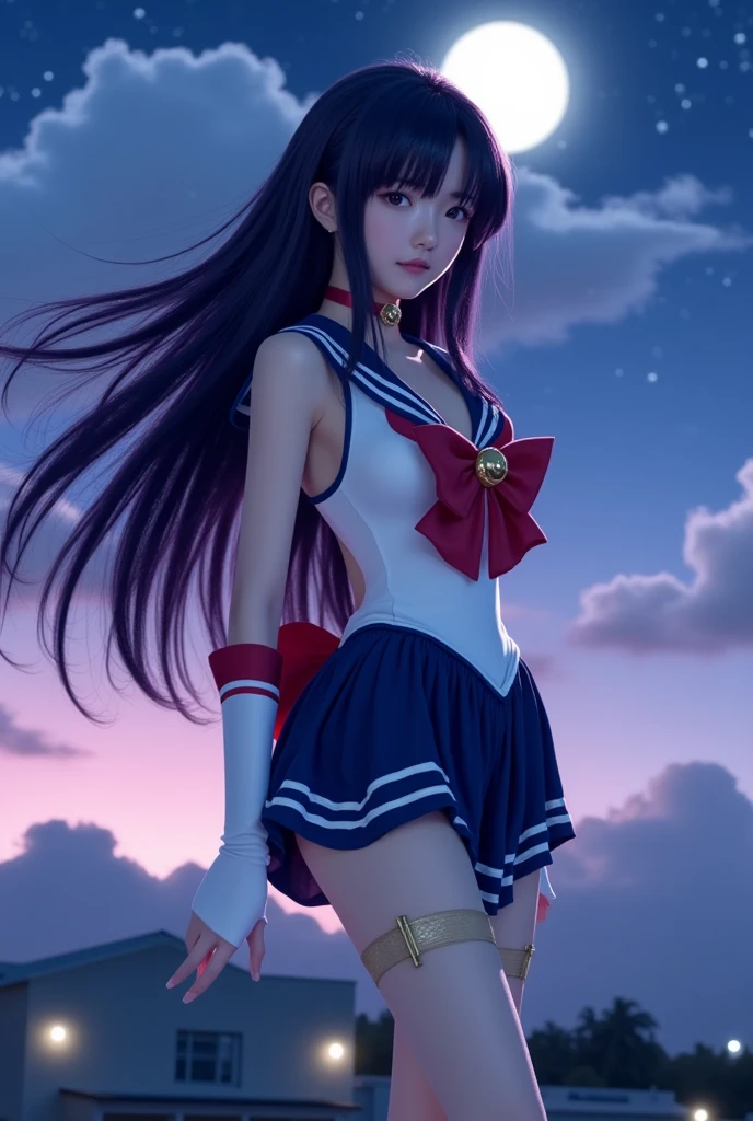 sailor moon、Rei Hino、Straight long almost purple、(muste piece: 1.1),  (best quality: 1.1)、(highly detailed skin), (best quality:1.0), (ultra high resolution:1.0) ,(realistic photo:1.0), (Super detailed:1.0), (8K, Raw photo:1.1),