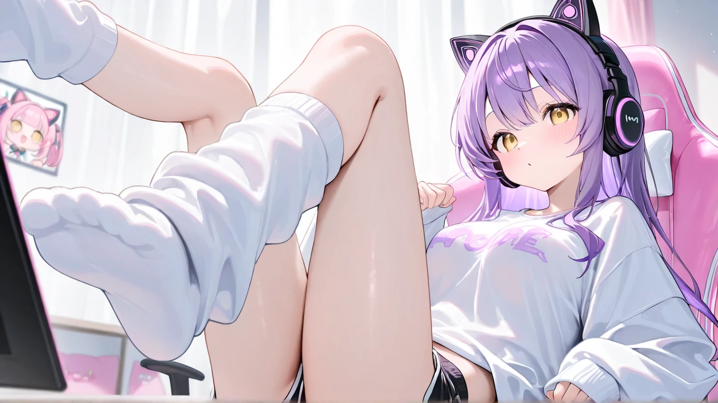 Anime girl lying on bed，There are cat ears on the head, White Cat Girl, cute anime catgirl, anime barbie in white stockings, Very beautiful anime cat girl, beautiful anime catgirl, small curvaceous loli, Soft anime illustration, [ 4 K digital art ]!!, anime catgirl, seductive anime girls, Attractive cat girl, relaxed poses, at pixiv