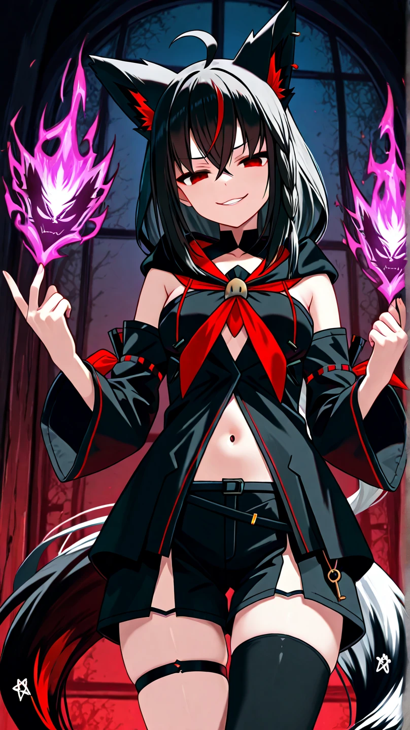 anime screenshot, 1 adult girl, dark sorceress witch, magic battle scene, powerful sorcery technique, anime tv, anime fantasy shonen, dark fantasy, magic ability, pink fire skeletons, cel shading: adult female witch in attack stance, crawling ready to attack, chained in holy shackles, very short charcoal black hair covering her face as if very dark and light, a look of murderous madness and an athletic body, dark torn clothes with a long dirty torn dress, skeleton summoning