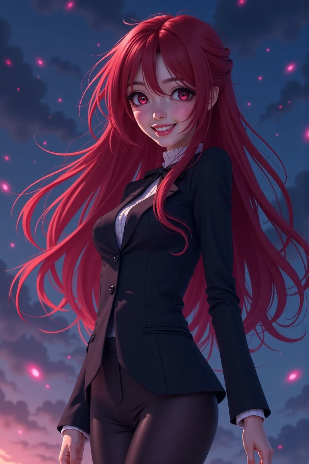anime girl with long red hair standing on legs, Macross Delta, Broken Sky cinematic, Katana Zero video game character, Macross Delta splash art,  screenshot of the animated movie , Movie opening shot, Gainax anime style, The mystic (As Mystique) is Krenz Kushart (Krenz Cushart , Cinematic Keyframes, Zone of the Enders,  Gore Animation , Animated keyframes