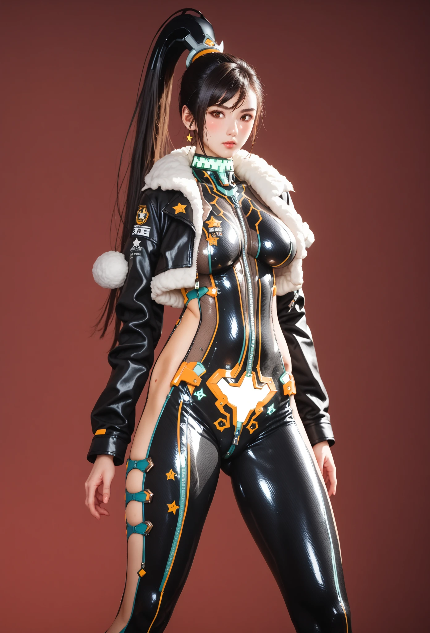 (best qualityer))), (((manga strokes))), (((Headphones))), (((Green devices))), Bunny ears and Googles on the forehead, (((tiny thong shorts))), uma Kizi jovem muito bem vestida com roupas modernas de inverno, short top, short jacket with dark fur collar, beautiful and expressive face, slightly-smile, big eyes with long black eyelashes, heavy make-up, chains and zippers spread across clothes, contrasting colours, pose de atitude, hair with a modern and futuristic cut, urban game poster art, dramatic camera angles, graffiti art elements, ((bird’s eye view))), (((best qualityer: 1.4))), (Unbeatable masterpiece), (hiper HD),(CG 8k hyper-realistic), Kizi, (((standing alone))), pirralha violent, (((14歳))), sexly, pose de atitude, work of art, post-apocalypse, (((manga style))), bounty hunter, violent, Manic, the way you want, slenderbody, thin but strong, perfectbody, roupa moderna, advanced technology, neon, sleeves with vertical striped pattern