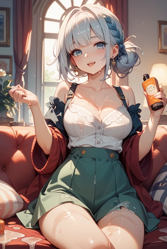 (((Best Quality, 8K, 32K, masterpiece, 1.2)))),{{solo}},nsfw,{{{Artist: Torino Aqua's style}}},((perfect beautiful face:1.2)), sitting on sofa, ((A man putting soap cream on her public hairs of crotches and removing her public hairs together with cream, removed public hairs with cream:1.3)), leaking pussy juice from, high quality of vagina, vivid pussy ,((a lot of public hairs:1.3)), embarrassed,