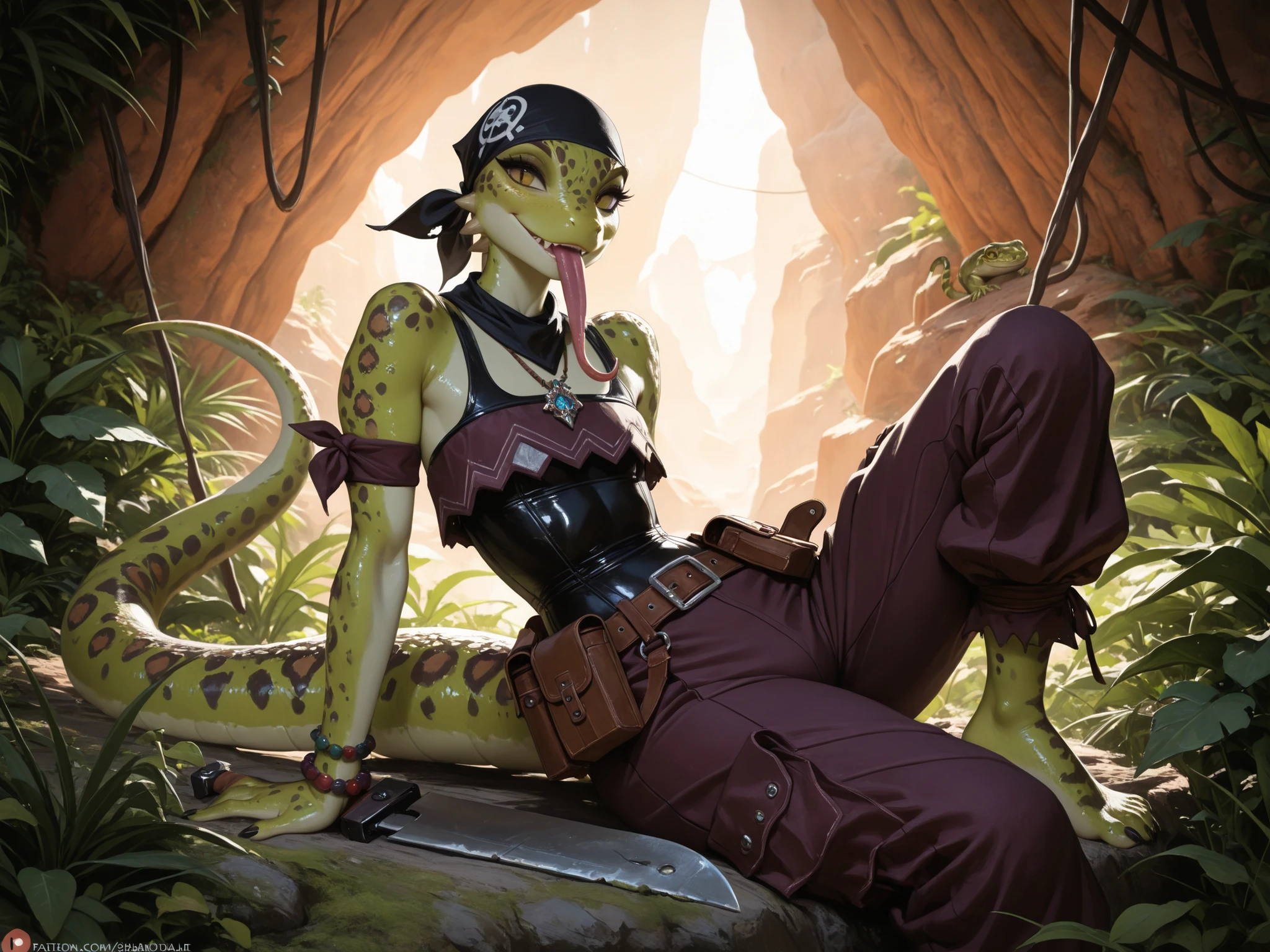 ,(Solo), concept art by frank frazetta, detailed,anthro female crocodile, athletic, barbarian, vagina, nipples, breasts, swamp,