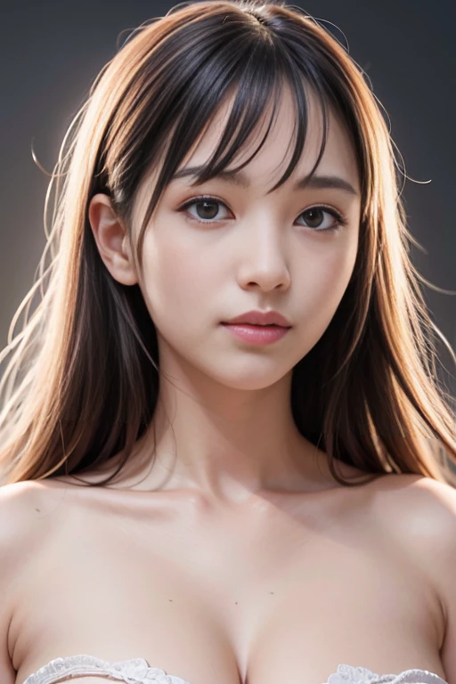 ((highest quality、8k、masterpiece:1.3)),((((upper body shot)))),(((nude))),(((nipples))),Ultra-high resolution,big eyes,Japanese,forehead,bangs,(a girl),(1 girl),((16 years old)),((cute)),pretty,((facing at viewer)),(long hair)