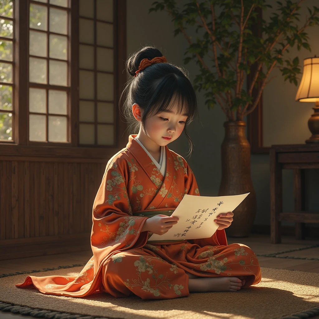 Drawing of a Japanese child doing origame and watching anime --auto