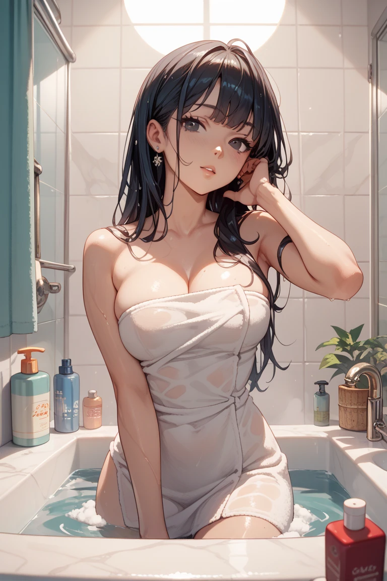 Without lingerie, completely naked in the bathroom