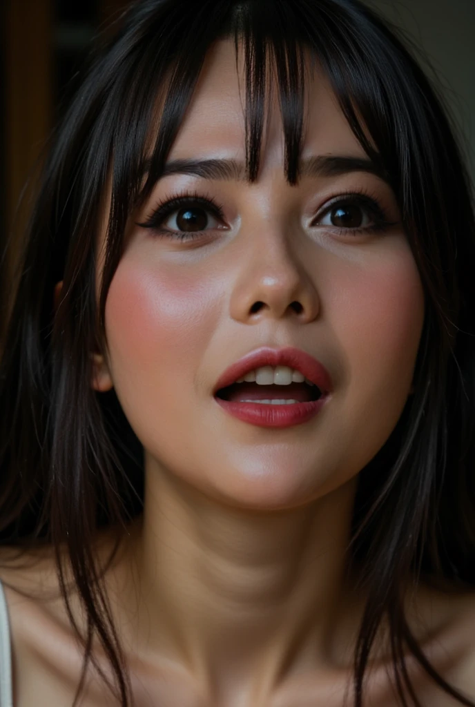 Woman on knees, oval face, crying, sad, distressed, sexy body, brown long hair, (looking at viewer), makeup, fit, erotic body, Cleavage, Cosplay, Tongue out, (best quality,4k,8k,highres,masterpiece:1.2), ultra-detailed, (realistic,photorealistic,photo-realistic:1.37), HDR, UHD, studio lighting, ultra-fine painting, sharp focus, physically-based rendering, extreme detail description, professional, Pastel colors, bokeh, portraits, landscape, horror, anime, sci-fi, photography, concept artists, warm, soft lighting