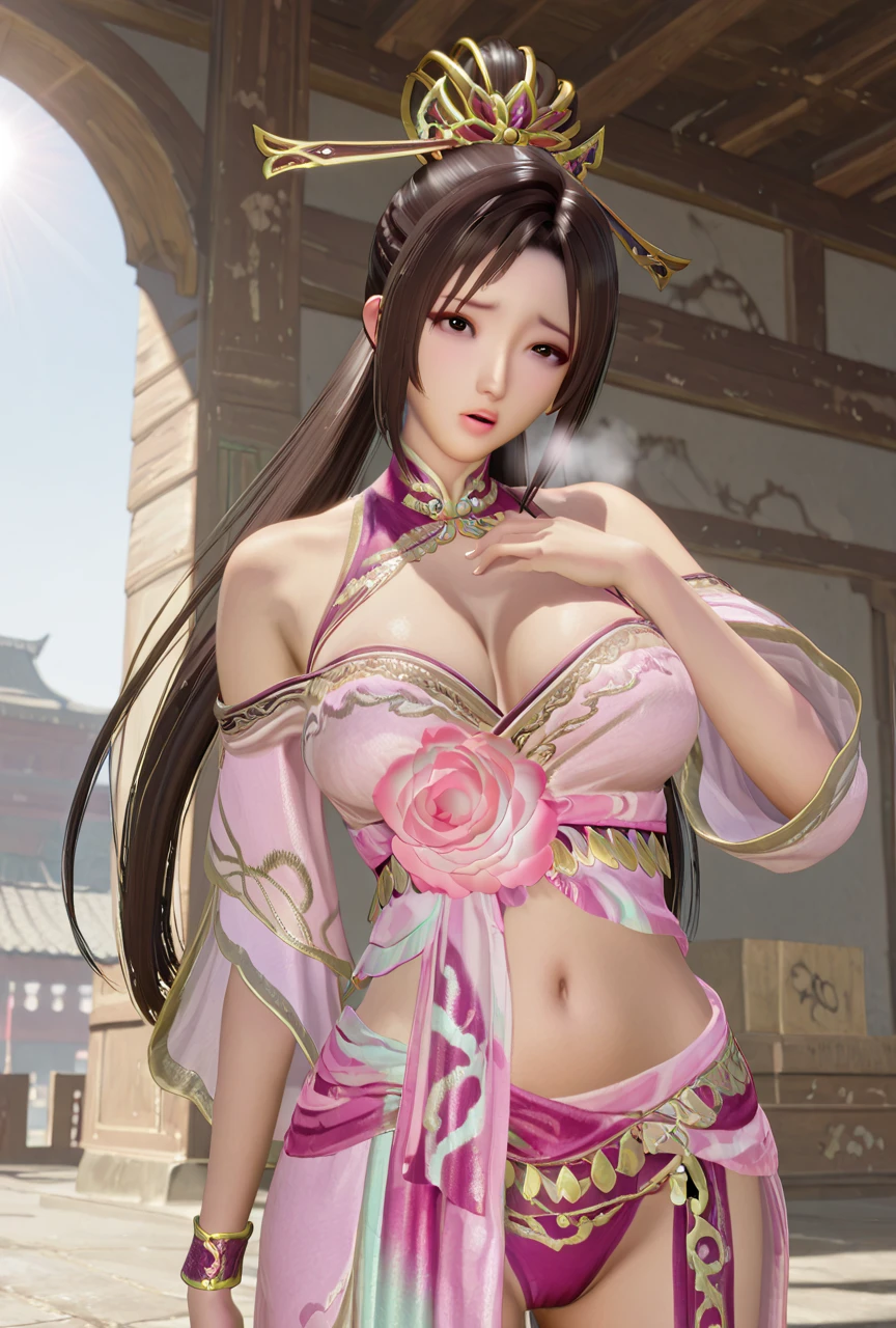 (8k, RAW photo:1.2), best quality, ultra high res,dramatic angle,(fluttered detailed color splashs), (illustration),(((1 girl))),(long hair),(rain:0.9), (Headdress:1.4),There is an ancient palace beside the girl,qipao dress,(Key Points),Color ink painting,(Splash of Color),Splash of Color,(((colorful))),(sketch:0.8) , Masterpiece, best quality, beautiful painted, highly detailed,(denoising:0.6),[splash ink],((ink refraction)), (beautiful detailed sky),moon,highly,detaild,(masterpiece, best quality, extremely detailed） CG Unity 8k Wallpaper，masterpiece，best quality，Ultra Detailed），（Lycoris）.shoulder ballet dress open V-chested clothes Thin silk lace dress short skirt , (huge ，cleavage),, white pink, blue ，best qualtiy，tmasterpiece，Ultra-high resolution，（Reality：1.4），RAW photogr，（True skin texture：1.3），（filmgrain：1.3），（Selfie angle），1个Giant Breast Girl，Beautiful eye and face details，tmasterpiece，Best quality at best，，The chest more exposed， detailed hair, bra pink , detail 8k, full body, lace petticoat, lying on bed