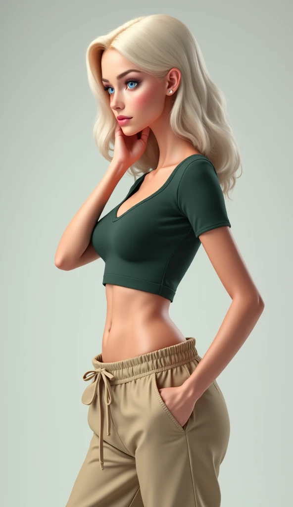 Red haired Latina, in white tank-top, white cotton panties, green eyes, realistic art style, intricate details, no pants, blue background