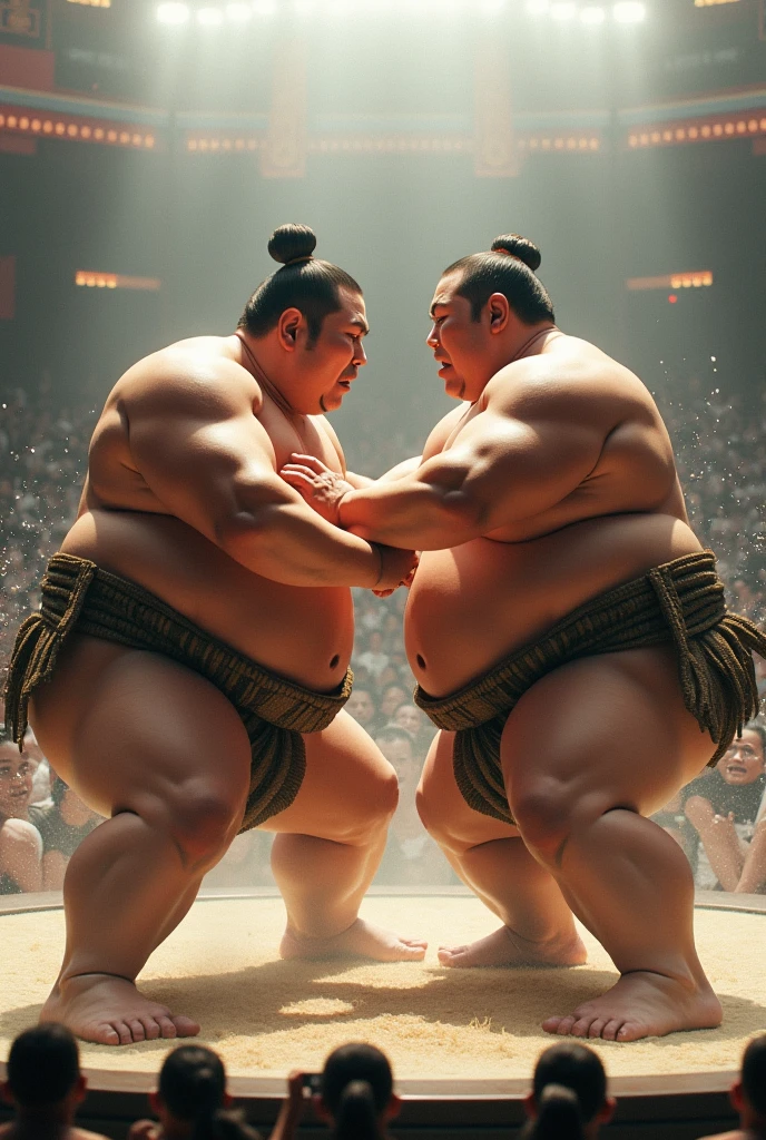 A heated sumo match in Japan、