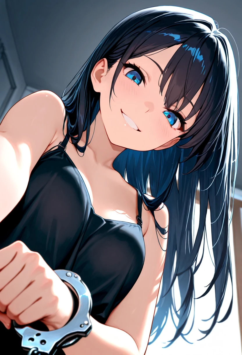 best quality, amazing quality, very aesthetic, absurdres, 1girl, aris (blue archive), blue archive, blue eyes, bra, panties, (artist official art:1.5), (realistic face), (narrowed eyes), (cowboy shot), (mouth, tongue, saliva, bed, tongue out), concept art, expressive eyes, perfect face, 4k, extremely detailed anime illustration, extremely detailed eyes, enhanced details, perfect anatomy, light rays, photo background, extremely delicate body, smooth skin, feminine expression, black background, black background, cristal clear eyes, beautiful face,