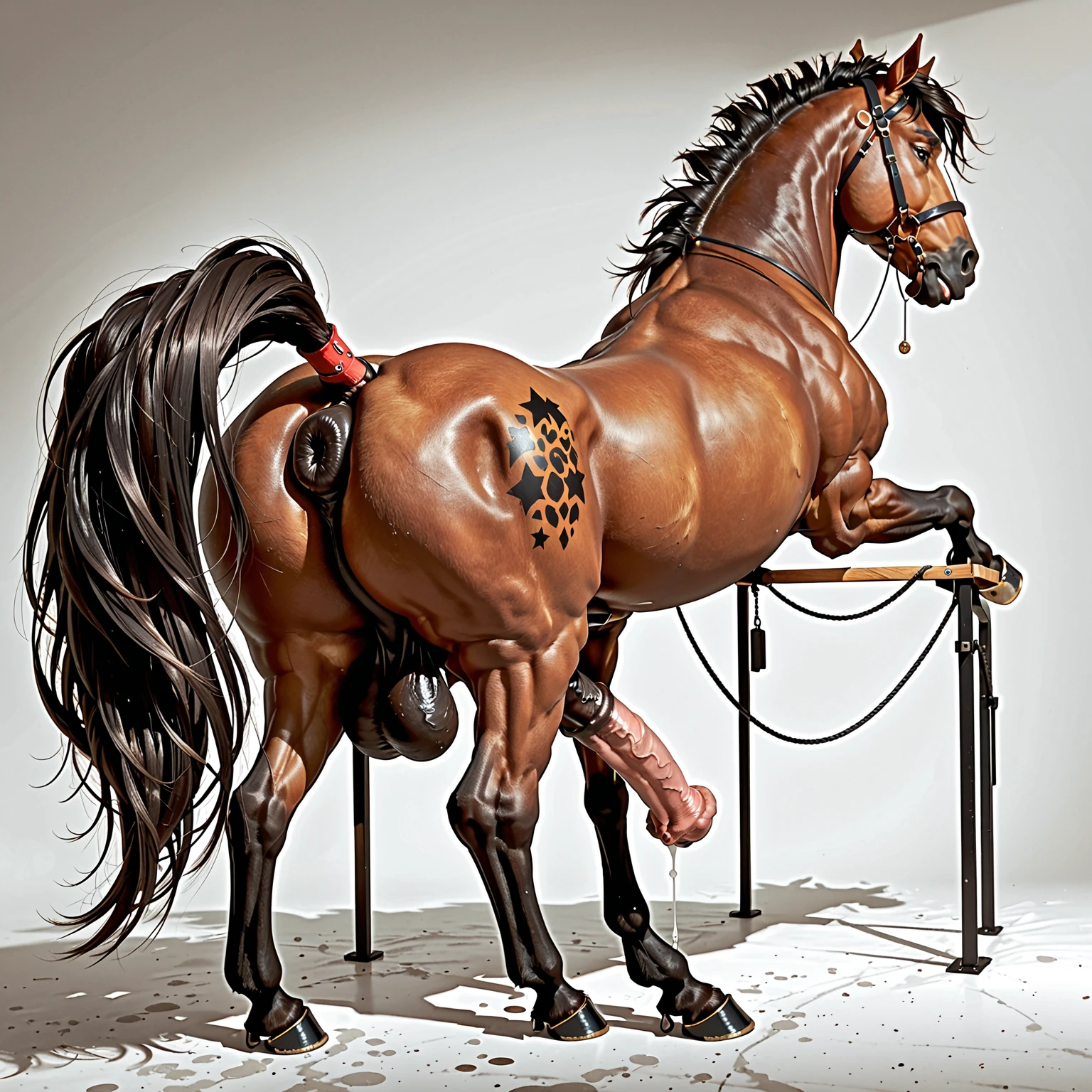 (Best quality, 4K, Masterpiece)+, horsewoman, mare bimbo, dirty female horse slut(her skinny body is wet with urine, urine on her breasts and face, peeing while posing on the bed, hard urine stream gushes from the vagina on the bed)++, (small areolas:1.2, dark areola, firm round breasts)++, (completely naked except high heels and string bikini)++, yiff, anthro, furry, (perfect fingers)1.2, (mare vagina, horse anus, hooves foot)1.2, long hair, lustful lips, lustful body, detailed and symmetrical face, detailed and symmetrical eyes, detailed and symmetrical mouth, anatomically correct body, full make up, 8k, half length realistic photo, dramatic lighting, photorealistic, highly detailed, insane details, very detailed, epic, dramatic, photorealistic, photography, hyperornate details, particuls, ultra detail, unreal engine 5, huge breasts